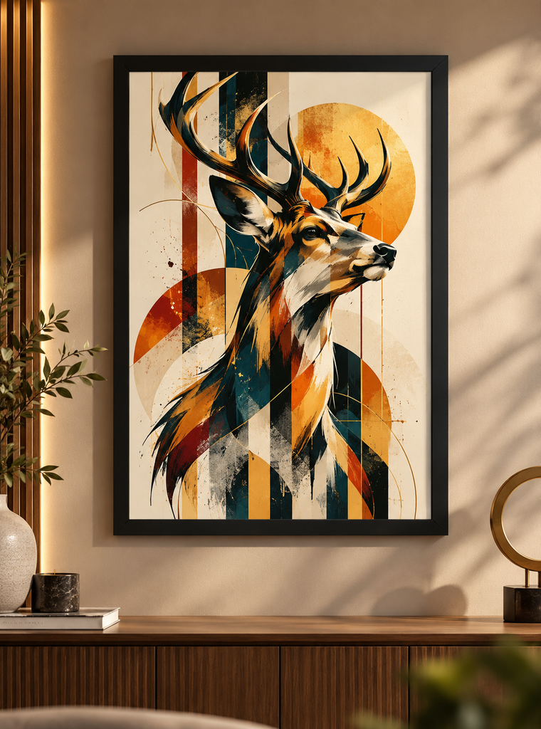 Wild Majesty | Abstract Stag Framed Wall Art - X04 (Medium (11.7X16.5 inches))